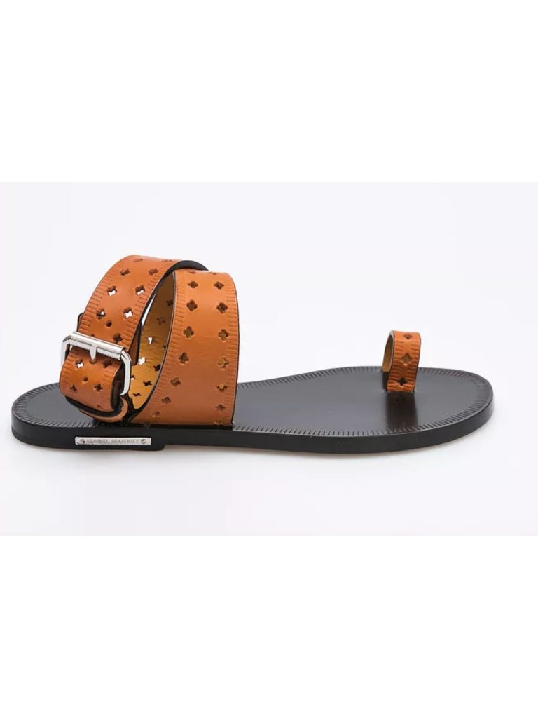 Isabel Marant Jools Leather Laser Cut Ankle Strap Flat Sandals Brown Size 37 7